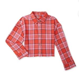 NWT Wonder Nation Girls Cropped Flannel Button Down Shirt XL Plus 14/16